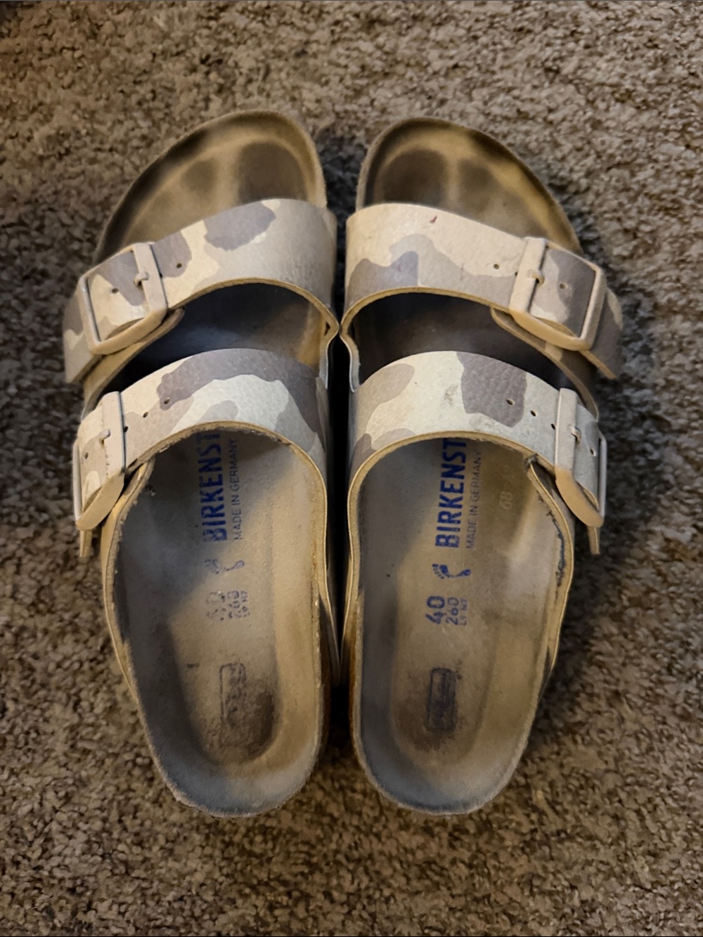 Birkenstock Camo Two-Strap Sandals in Tan and Gray